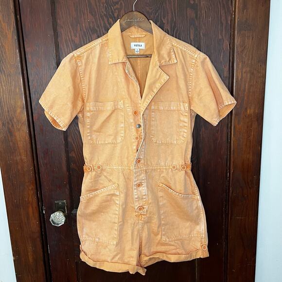 Pistola Parker Cotton Utility Romper Distressed Orange Utility Size M Cotton - Picture 2 of 9